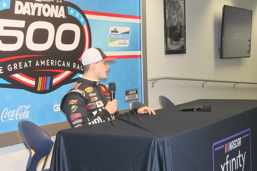 ARCA winner Corey Heim takes questions in the media center post-race.